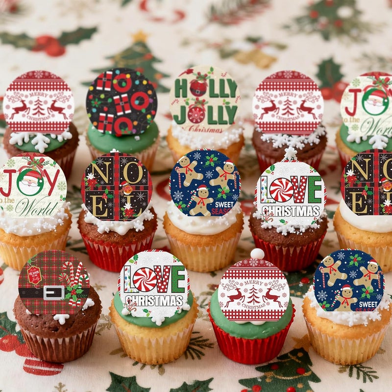 Fyeoxle 36PCS Edible Noel Cupcake Toppers Wafer Paper Merry Christmas HoHoHo Cupcake Picks for Christmas Theme New Year Party Baby Shower Birthday Supplies - Image 4